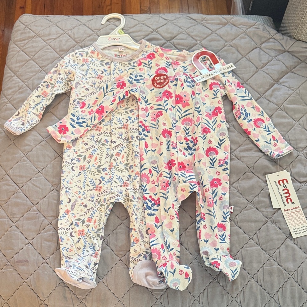 Floral Kids Footies - Pink and White